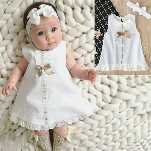 Newborn Infant Kid Baby Girl Party Wedding Christening Dress+Headband Outfit Set